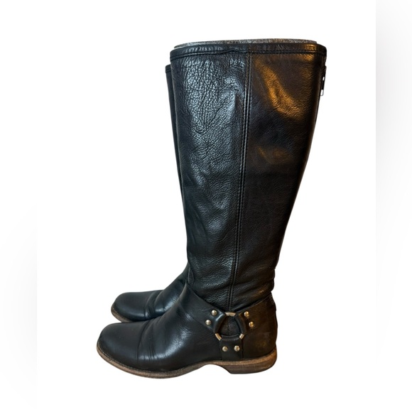 Frye Phillip Black Leather Harness Riding Boots - Picture 1 of 9